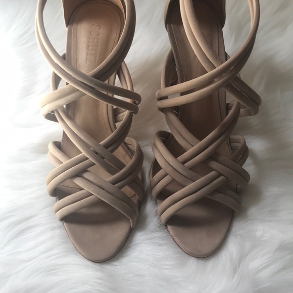 SCHUTZ Glassy Tan Strappy Suede Sandals Heels - Picture 4 of 8